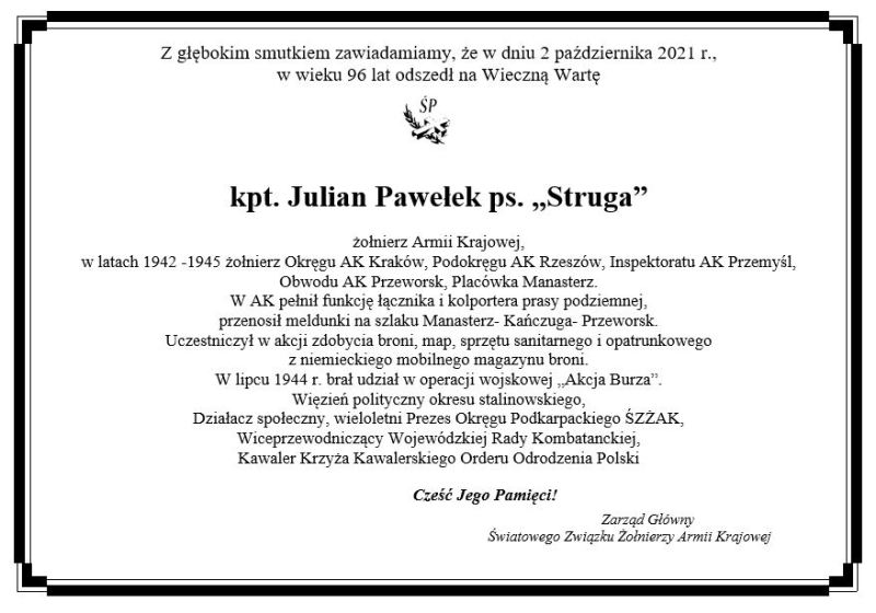 nekrolog śp. Julian Pawełek